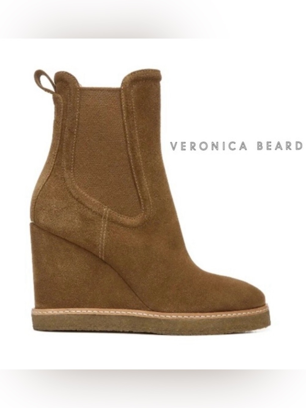 VERONICA BEARD AARI-2 Water-Repellent Wedge Chelsea Boots Suede Hazelwood Size 8